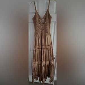 BCBGMaxAzria Sequin, Crochet, Silk Maxi Dress - S